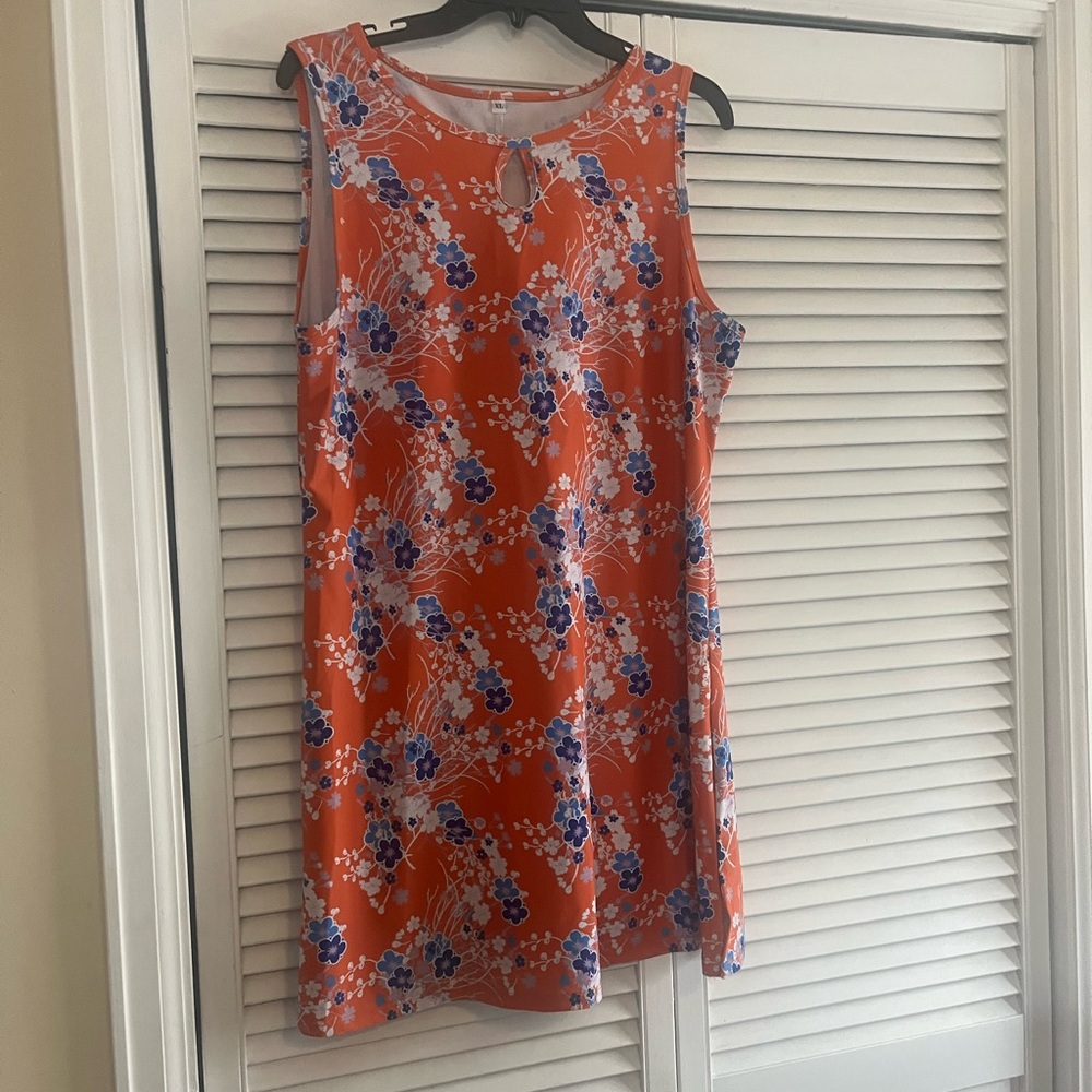 Floral Sleeveless Dress in Orange and Blue